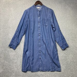 J Jill Denim Dress Womens Medium Blue Chambray Shirt Dress Button Front Pockets